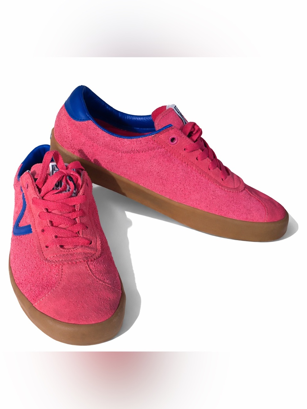 Vans Bright Pink Sneakers with Blue Logo.
